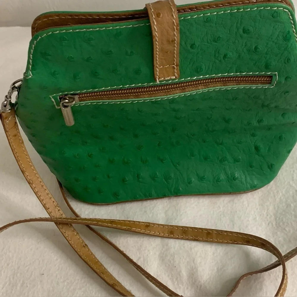 Genuine Italian OSTRITCH Embossed Leather Crossbody Bag Womens Green Purse - Picture 9 of 13